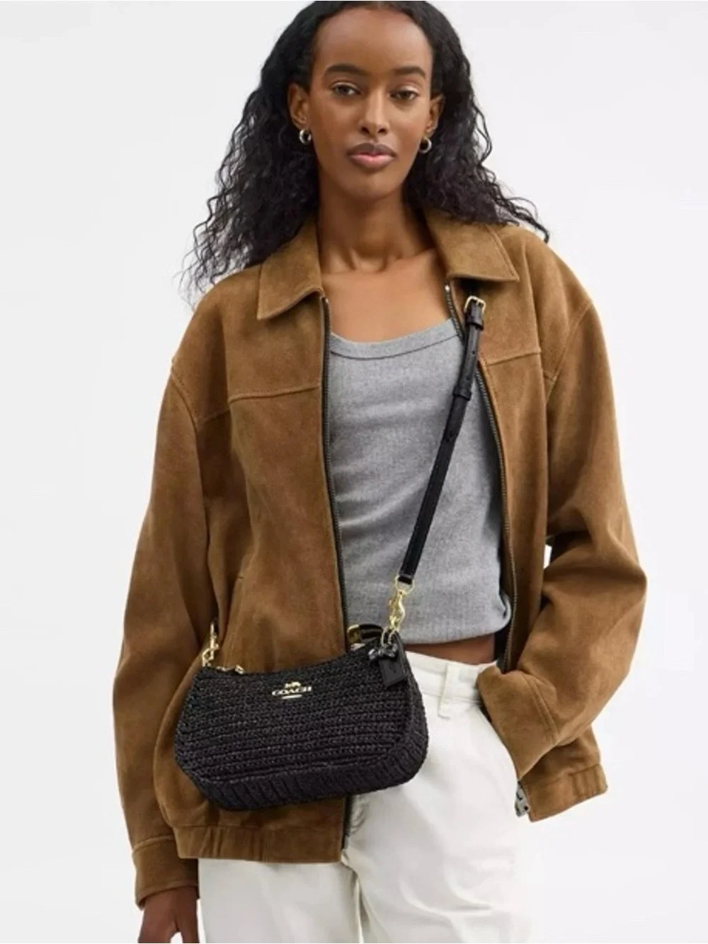 NWT Coach Teri Shoulder Crossbody Bag In Woven Straw & Leather Gold Black CBI17 - Picture 12 of 14